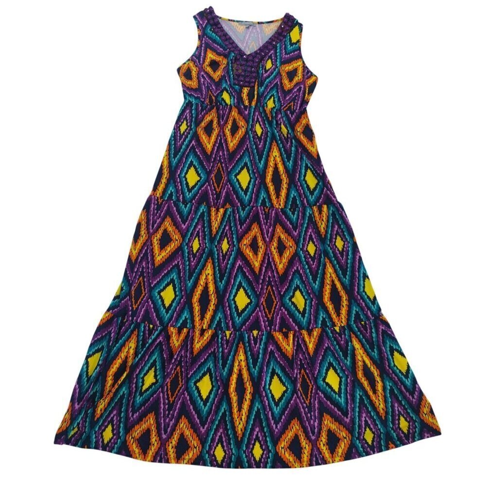 Ny Collection Women's Purple Gem Embellished V-Neck Sleeveless Maxi Dress, 1X.